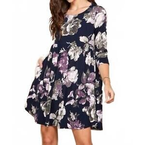 NEW SHOPIN LA women's floral printed babydoll dress - plus in deep blue combo